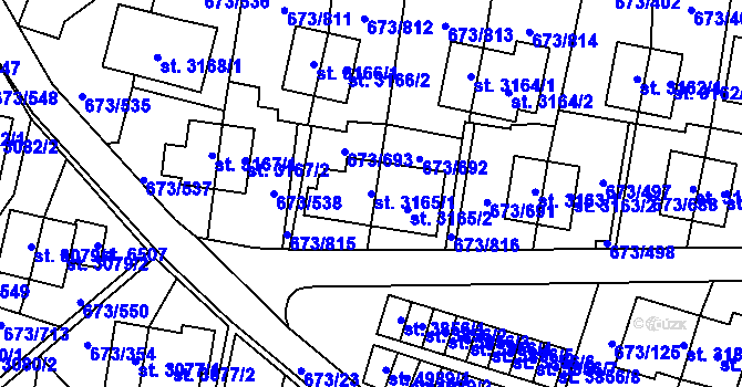Parcela st. 3165/1 v KÚ Zlín, Katastrální mapa