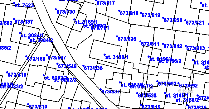 Parcela st. 3168/1 v KÚ Zlín, Katastrální mapa
