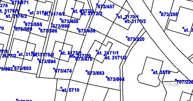 Parcela st. 3171/1 v KÚ Zlín, Katastrální mapa