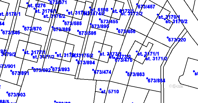 Parcela st. 3173/1 v KÚ Zlín, Katastrální mapa