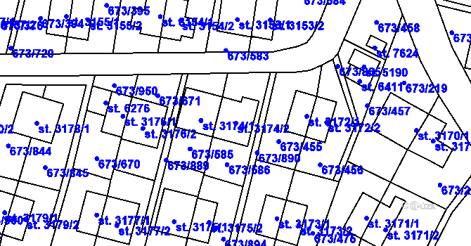 Parcela st. 3174/2 v KÚ Zlín, Katastrální mapa