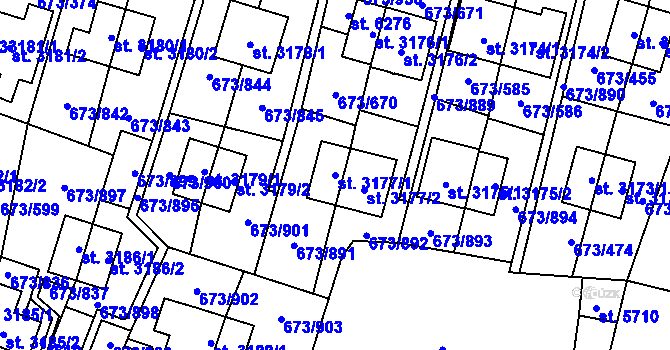 Parcela st. 3177/1 v KÚ Zlín, Katastrální mapa