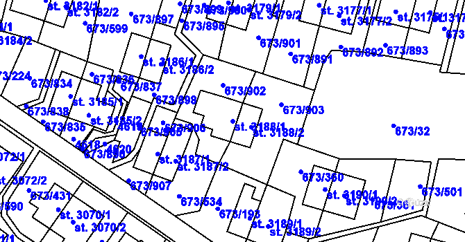Parcela st. 3188/1 v KÚ Zlín, Katastrální mapa