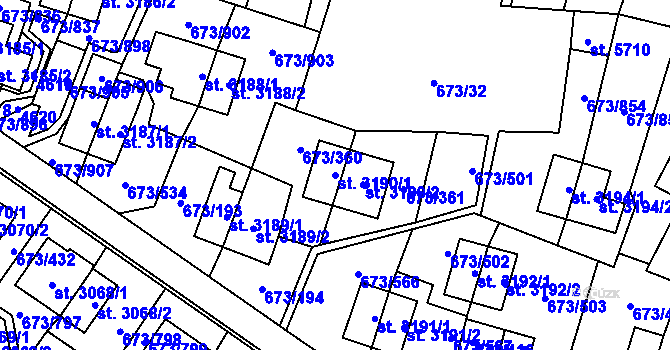 Parcela st. 3190/1 v KÚ Zlín, Katastrální mapa