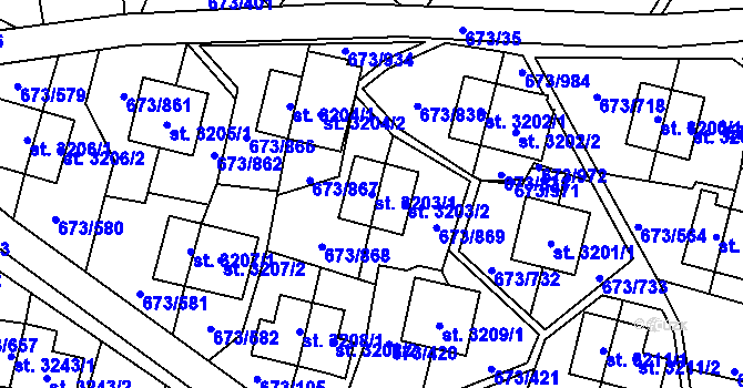 Parcela st. 3203/1 v KÚ Zlín, Katastrální mapa