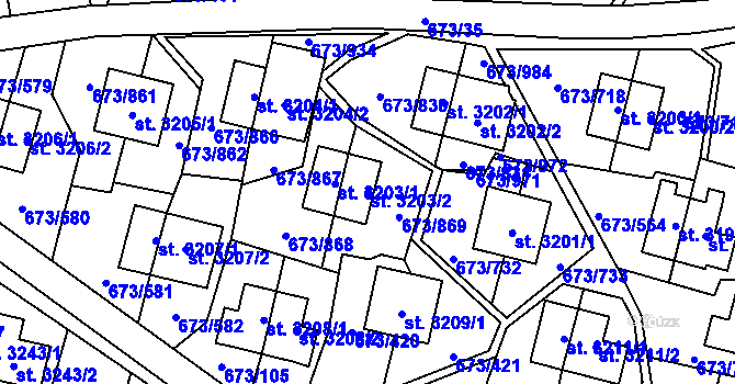 Parcela st. 3203/2 v KÚ Zlín, Katastrální mapa