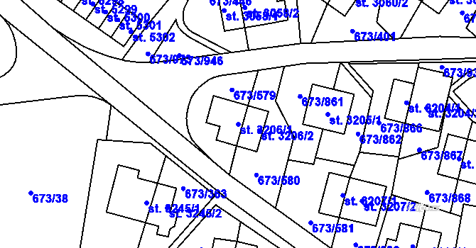 Parcela st. 3206/1 v KÚ Zlín, Katastrální mapa