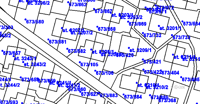 Parcela st. 3208/2 v KÚ Zlín, Katastrální mapa