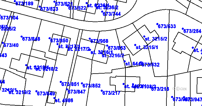 Parcela st. 3216/2 v KÚ Zlín, Katastrální mapa