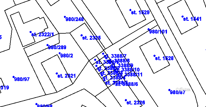 Parcela st. 3388/7 v KÚ Zlín, Katastrální mapa