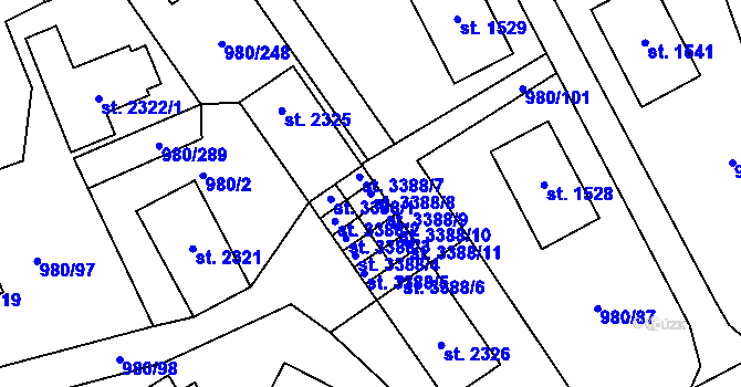 Parcela st. 3388/8 v KÚ Zlín, Katastrální mapa