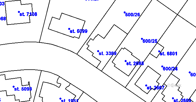 Parcela st. 3389 v KÚ Zlín, Katastrální mapa