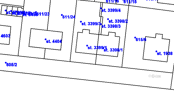 Parcela st. 3399/1 v KÚ Zlín, Katastrální mapa