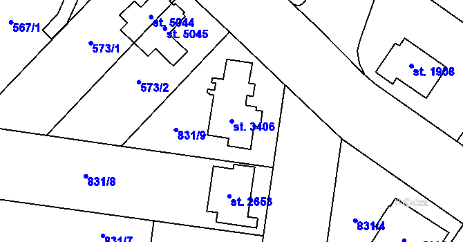 Parcela st. 3406 v KÚ Zlín, Katastrální mapa