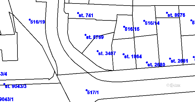 Parcela st. 3407 v KÚ Zlín, Katastrální mapa