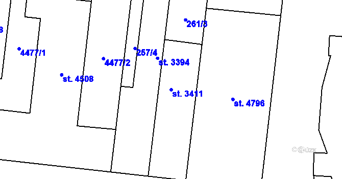 Parcela st. 3411 v KÚ Zlín, Katastrální mapa
