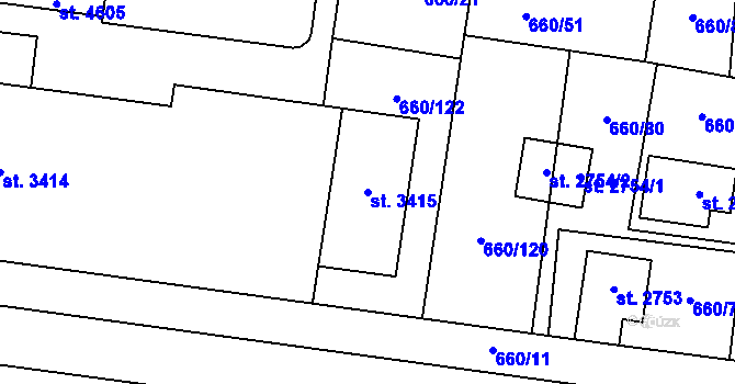 Parcela st. 3415 v KÚ Zlín, Katastrální mapa