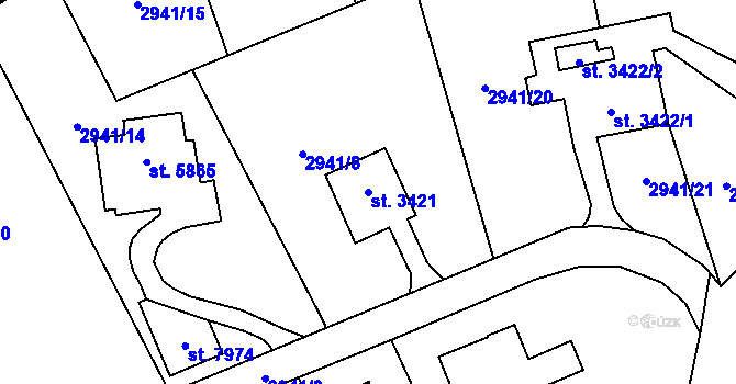 Parcela st. 3421 v KÚ Zlín, Katastrální mapa