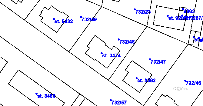 Parcela st. 3474 v KÚ Zlín, Katastrální mapa