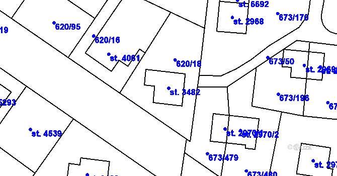 Parcela st. 3482 v KÚ Zlín, Katastrální mapa