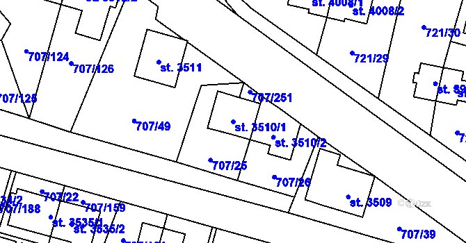 Parcela st. 3510/1 v KÚ Zlín, Katastrální mapa