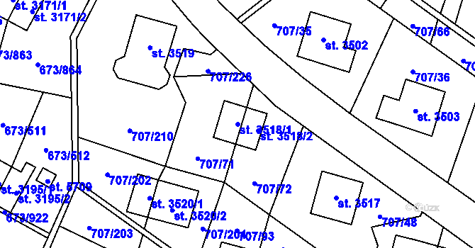 Parcela st. 3518/1 v KÚ Zlín, Katastrální mapa