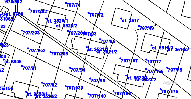 Parcela st. 3521/2 v KÚ Zlín, Katastrální mapa