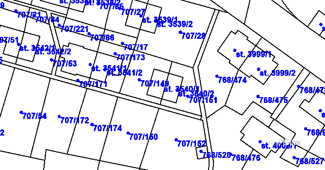 Parcela st. 3540/1 v KÚ Zlín, Katastrální mapa