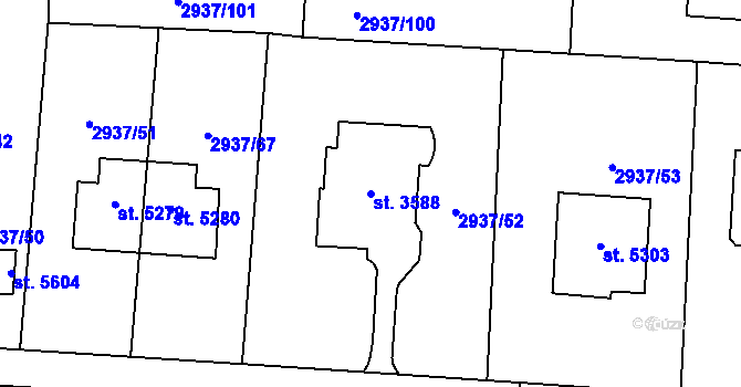 Parcela st. 3588 v KÚ Zlín, Katastrální mapa