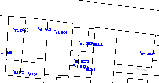 Parcela st. 3625 v KÚ Zlín, Katastrální mapa