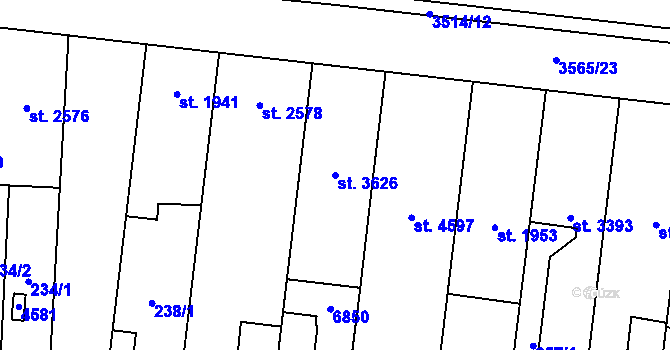 Parcela st. 3626 v KÚ Zlín, Katastrální mapa