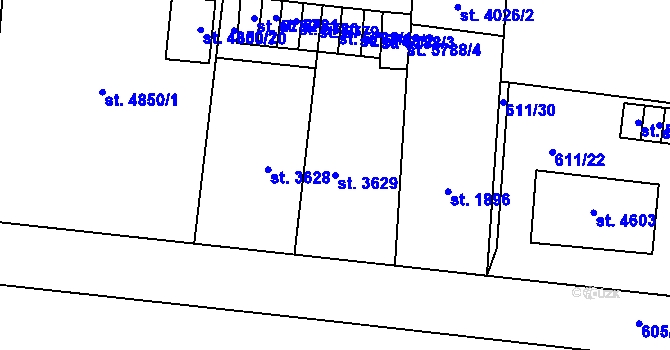 Parcela st. 3629 v KÚ Zlín, Katastrální mapa