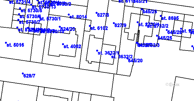 Parcela st. 3632/1 v KÚ Zlín, Katastrální mapa