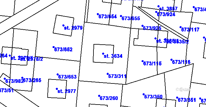Parcela st. 3634 v KÚ Zlín, Katastrální mapa