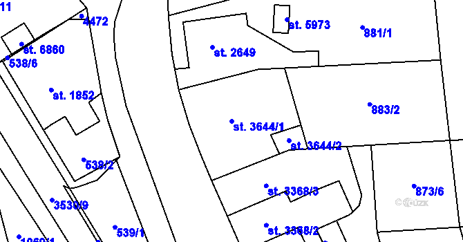 Parcela st. 3644/1 v KÚ Zlín, Katastrální mapa