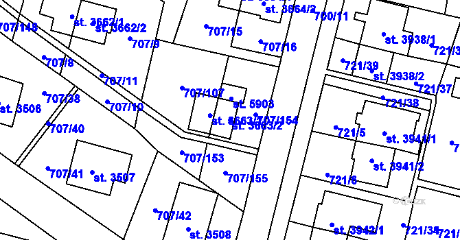 Parcela st. 3663/2 v KÚ Zlín, Katastrální mapa