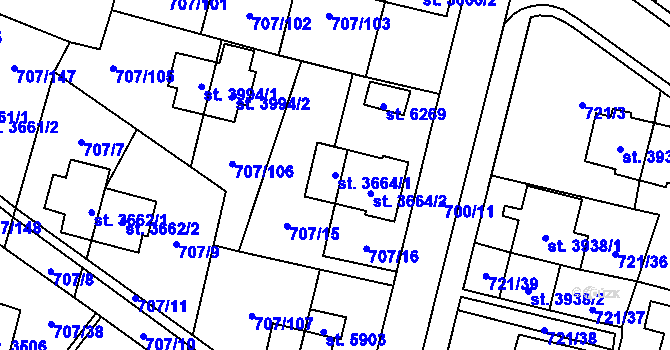 Parcela st. 3664/1 v KÚ Zlín, Katastrální mapa