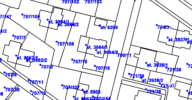 Parcela st. 3664/2 v KÚ Zlín, Katastrální mapa