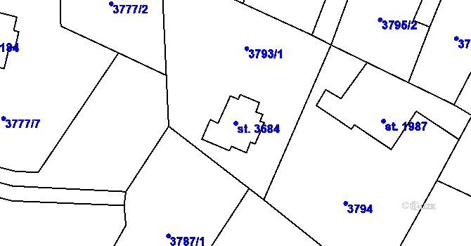 Parcela st. 3684 v KÚ Zlín, Katastrální mapa