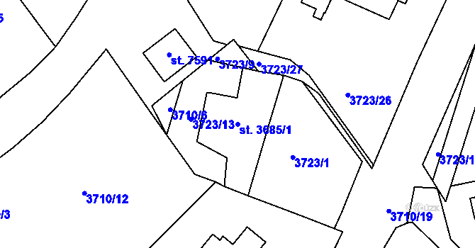 Parcela st. 3685/1 v KÚ Zlín, Katastrální mapa