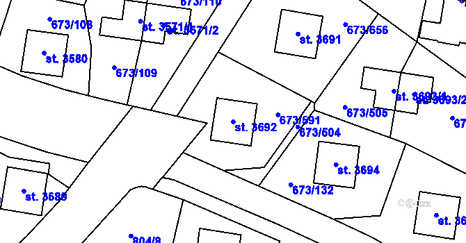 Parcela st. 3692 v KÚ Zlín, Katastrální mapa