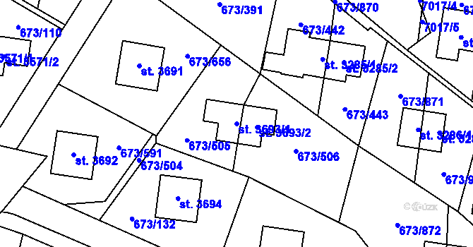 Parcela st. 3693/1 v KÚ Zlín, Katastrální mapa