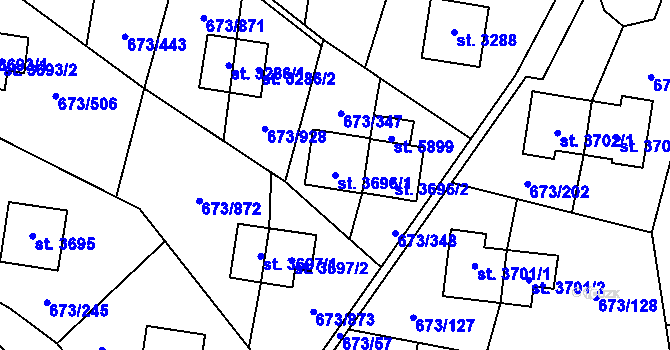 Parcela st. 3696/1 v KÚ Zlín, Katastrální mapa