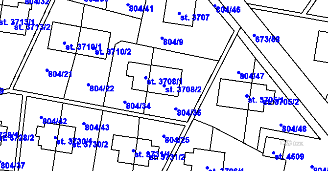 Parcela st. 3708/2 v KÚ Zlín, Katastrální mapa