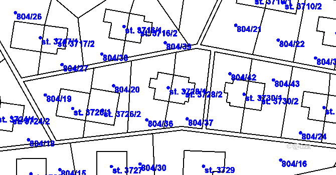 Parcela st. 3728/1 v KÚ Zlín, Katastrální mapa