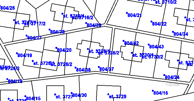 Parcela st. 3728/2 v KÚ Zlín, Katastrální mapa