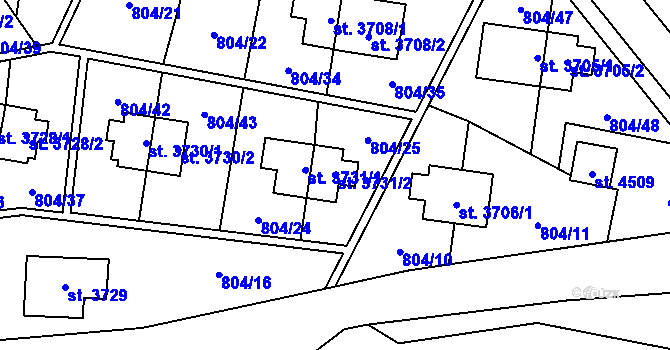 Parcela st. 3731/2 v KÚ Zlín, Katastrální mapa