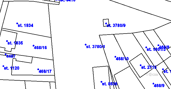 Parcela st. 3780/1 v KÚ Zlín, Katastrální mapa
