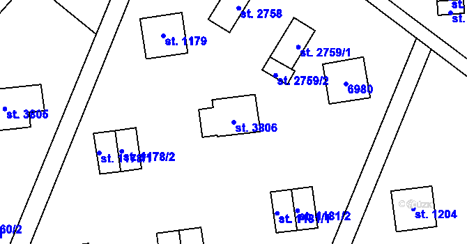 Parcela st. 3806 v KÚ Zlín, Katastrální mapa
