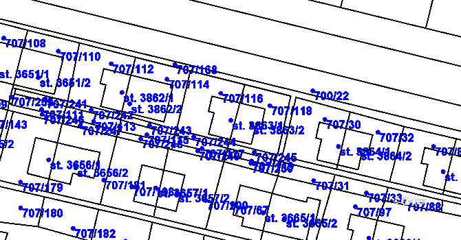Parcela st. 3863/1 v KÚ Zlín, Katastrální mapa